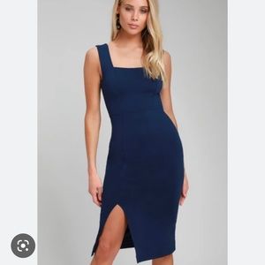 Navy Blue Sleeveless Bodycon Midi Dress